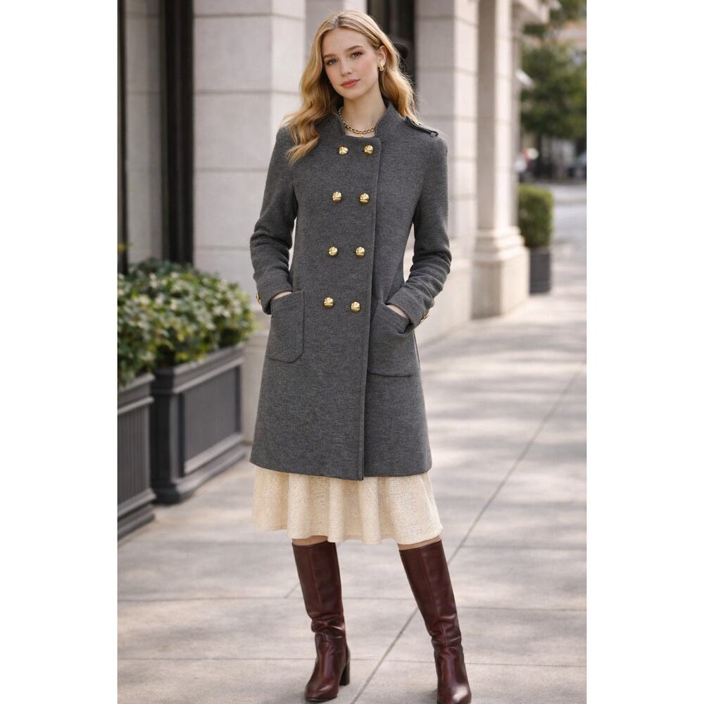 3.1 Phillip Lim Merino Wool Sweater Coat Gray Double-Breasted Long Gold Accent S